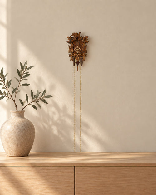 Kuckucksuhr Avis Pura von Anton Schneider, im Wohnzimmer an der Wand