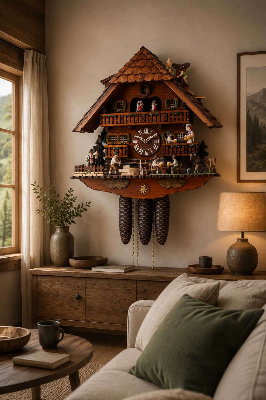 Dachdeckeruhr von Anton Schneider – im Wohnzimmer an der Wand