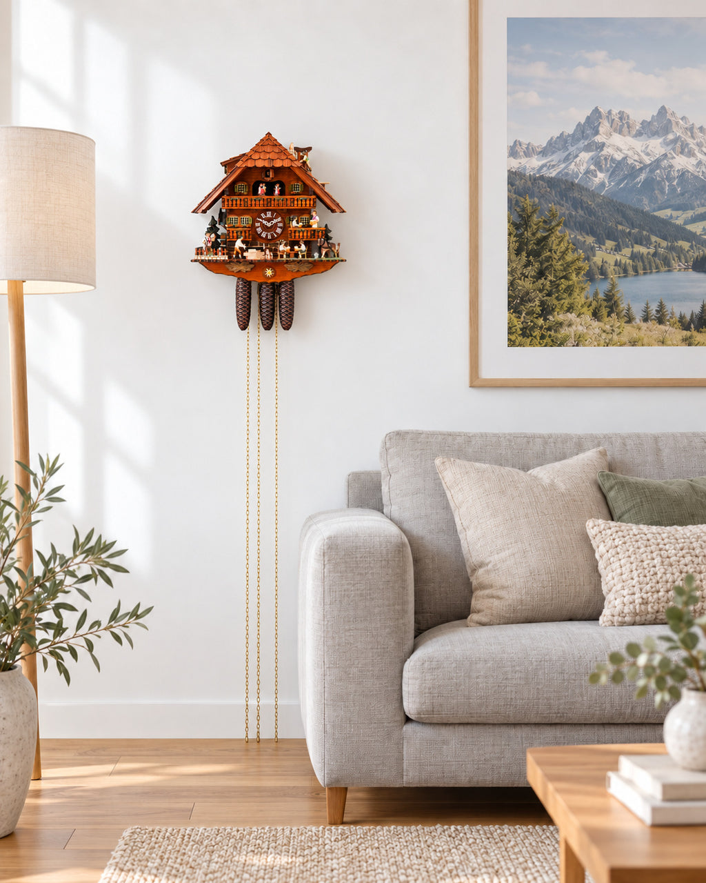 Dachdeckeruhr von Anton Schneider, im Wohnzimmer an der Wand