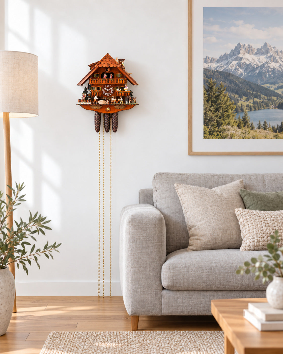 Dachdeckeruhr von Anton Schneider, im Wohnzimmer an der Wand