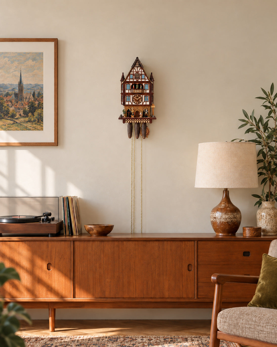 Kuckucksuhr Rathaus Alsfeld von Anton Schneider, im Wohnzimmer an der Wand