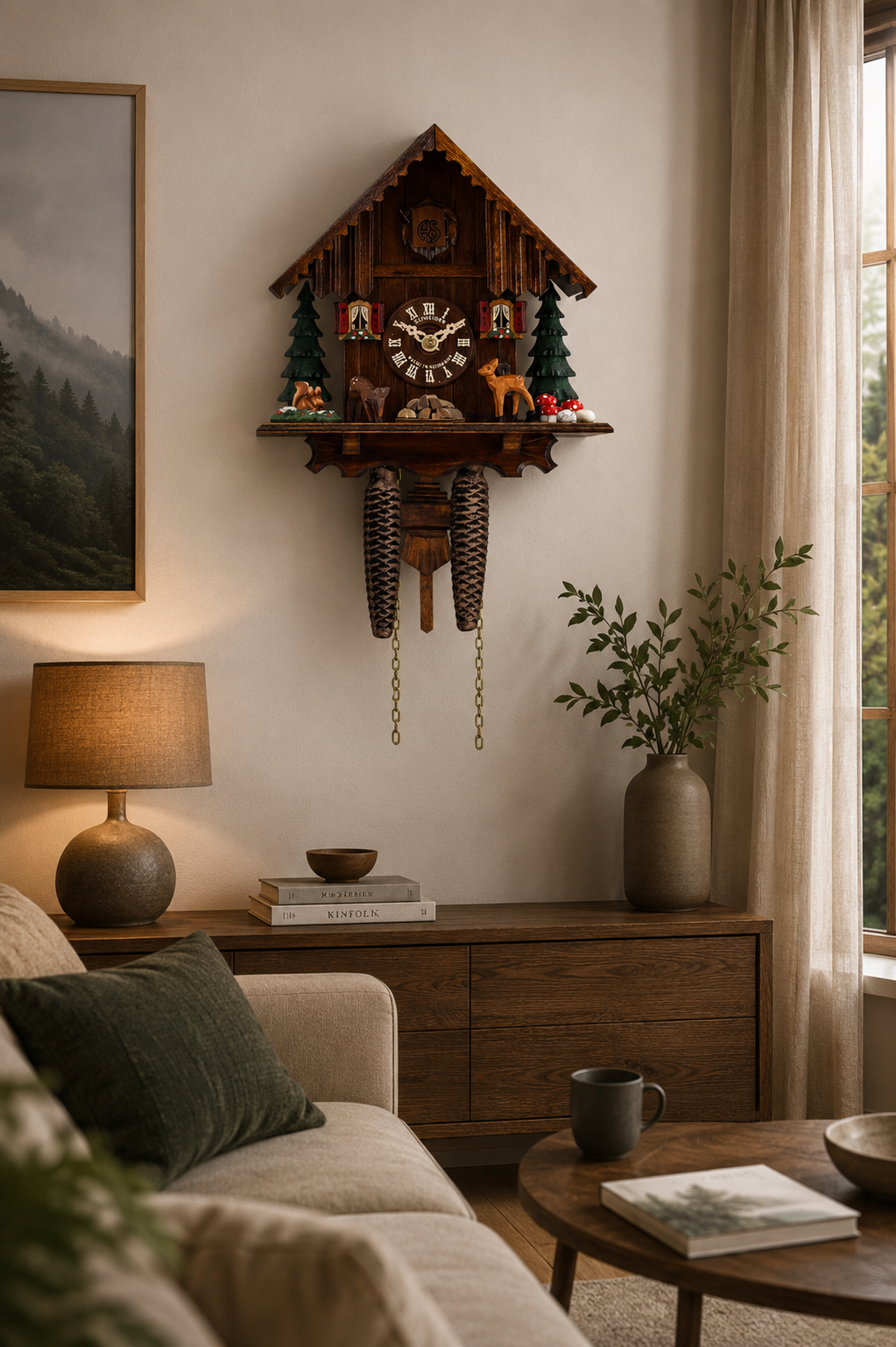 Kuckucksuhr Waldlichtung von Anton Schneider – im Wohnzimmer an der Wand
